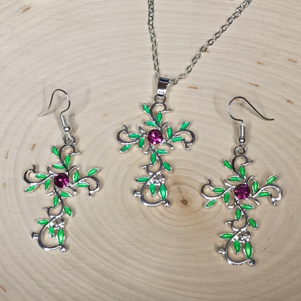CROSS EARRINGS AND NECKLACE SET ( S1 ) - Picture 10 of 10
